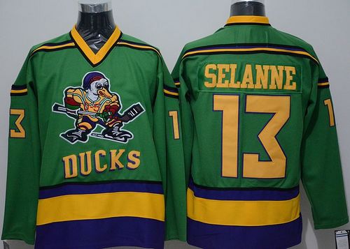 Ducks #13 Teemu Selanne Green CCM Throwback Stitched NHL Jersey - Click Image to Close